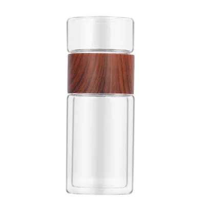 Creative tea and water separation cup with wooden lid and high borosilicate glass cup