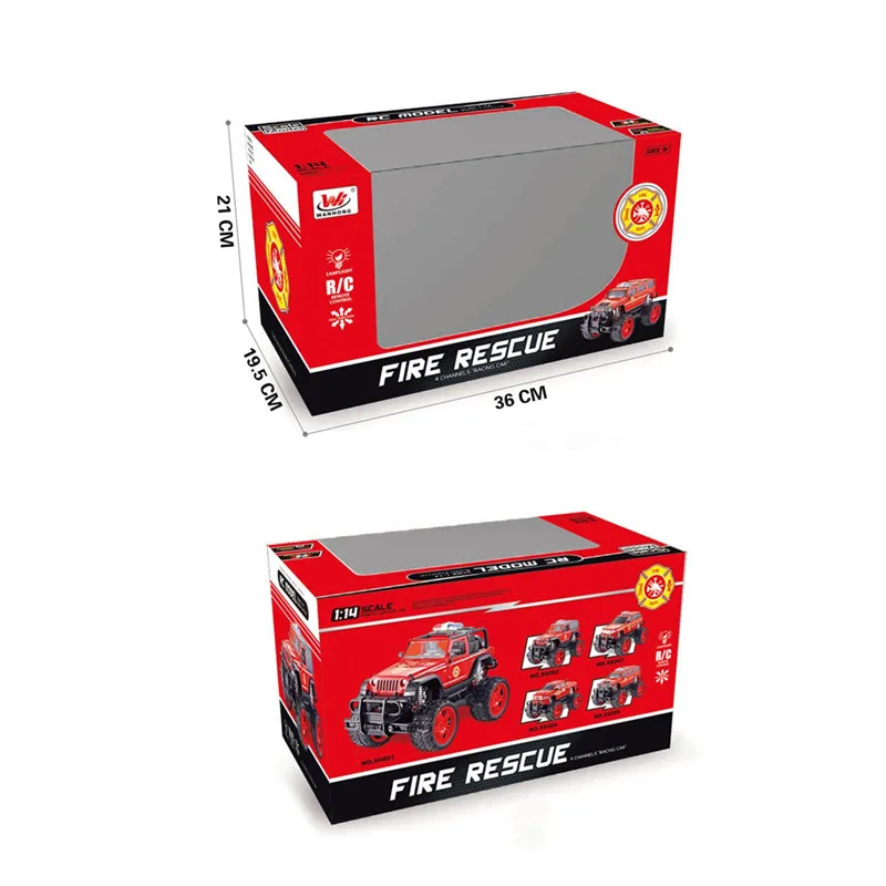 Cross Country Fire Truck Red Model Remote Control 1:16 Scale Outdoor Tire Toy Car Plastic Material Boys 6 Years Charger Pack