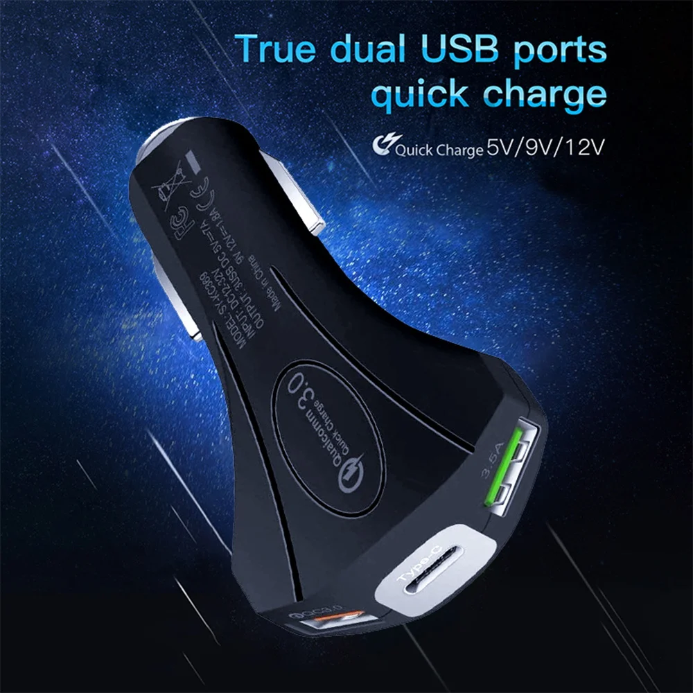  Автомобильное зарядное устройство QC 3 0 USB C быстрая зарядка автомобильное быстрое адаптер USB-C портативное для iPhone