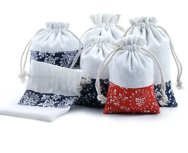 New custom printed linen bunches dust bag sachet bag for cotton and linen reuse bunches drawstring bag