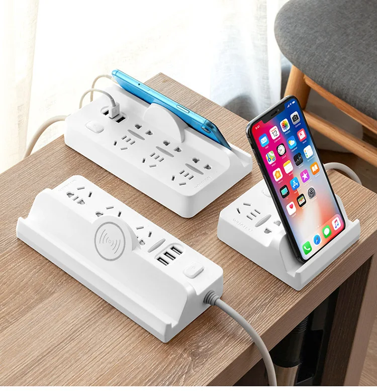 2022 New Wireless Charging Smart Socket USB Multi-in-one Fast Charging Socket Multi-functional Mobile Phone Bracket