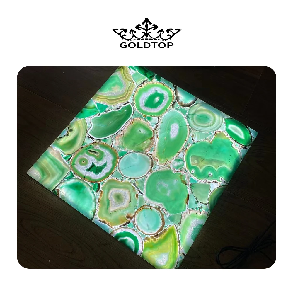 GOLDTOP Backlit Semiprecious Green Jade Onyx Stone Agate Tile Gemstone Slab