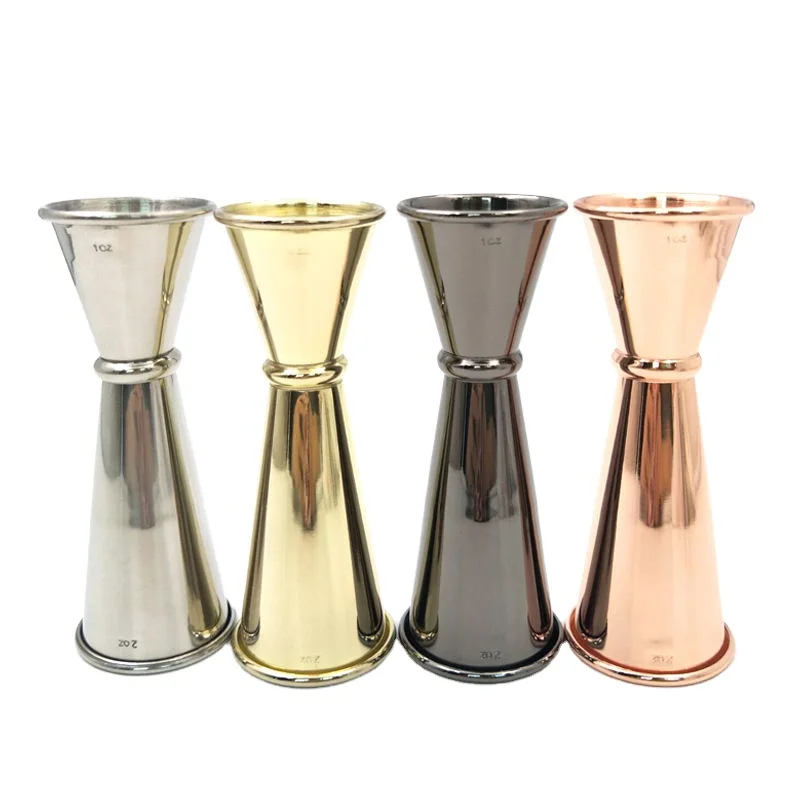 wholesale price rose gold double jigger with measures gold black metal 30/60ml classic jigger bartender double-end bar jigger