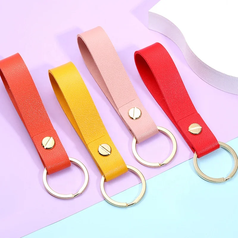 Creative 8 Colors Blank Keyring Gifts Sublimation Logo Leather PU Keychain