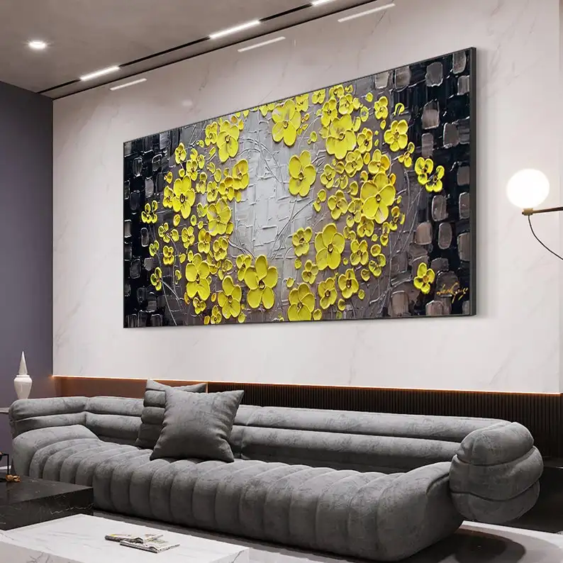 Handmade Modern Paintings Flower Art Picture Abstract For Living Room Wall  Abstract Flower Oil Painting