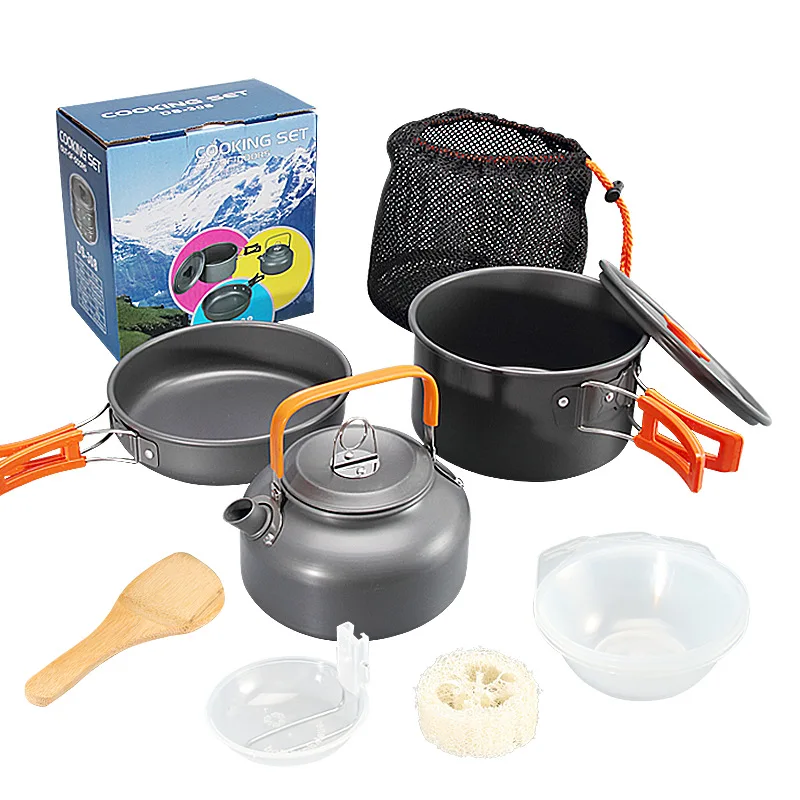 Ultra Light Aluminum Alloy Camping Cookware UtensilsOutdoor Cooking Teapot Picnic Tableware Kettle Pot