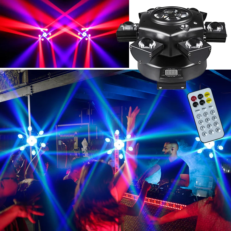 150W LED Moving Head DJ Stage Lights RGBW 4in1 Beam 6 Arms Bee-Eye Disco Club Party Lighting Strobe Red Green White Amber Remote