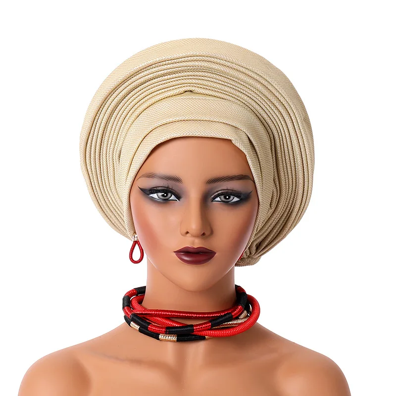 Wholesale 2024 hot sale headwraps women custom nigerian aso oke bonnet fashion free size female african headtie