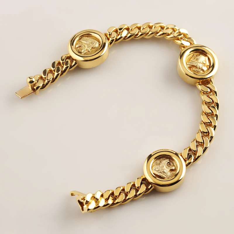 Custom Superior Jewelry Silver 925 Chain Cuban Charms for Bracelets with Gold Plated Coin for Men Gold Cuban Link Chain bracelet