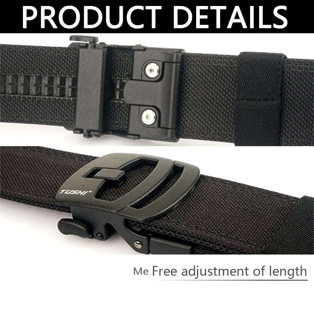 Wholesale Bilayer Nylon Hard Tactical Belt for Men Automatic Metal Heavy Duty Utility EDC Belt  IPSC Outdoor Casual Belt Factory