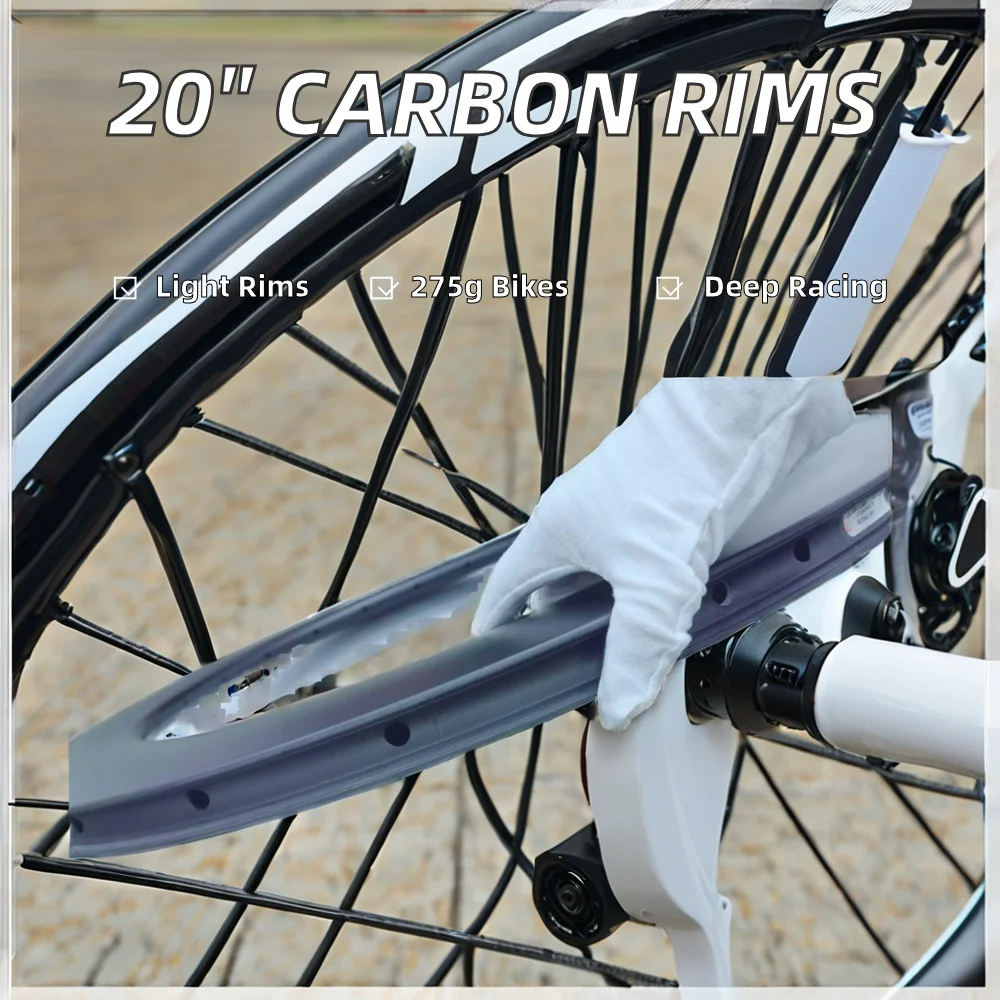 Lightweight 20 Inch Carbon Folding Bike Wheels 451mm Carbon Rim 360mm Depth 21mm Width BMX Racing Rim V Brake 700c Size Alloy