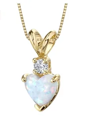 14K Gold  Heart Shape Created White Opal Diamond Pendant Necklace Perfect Designer Conception