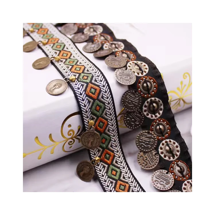 Hot Sale Retro Copper Handmade Nail Beads Ribbon National Style Ancient Costume Lace DIY Clothing Accessories Lace Ribbon