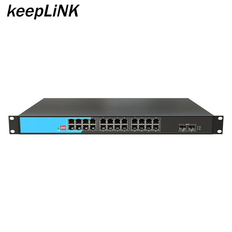 Non management 24 port poe Ethernet switch 1000Mbps with 2 SFP uplink SNMP Ring network support