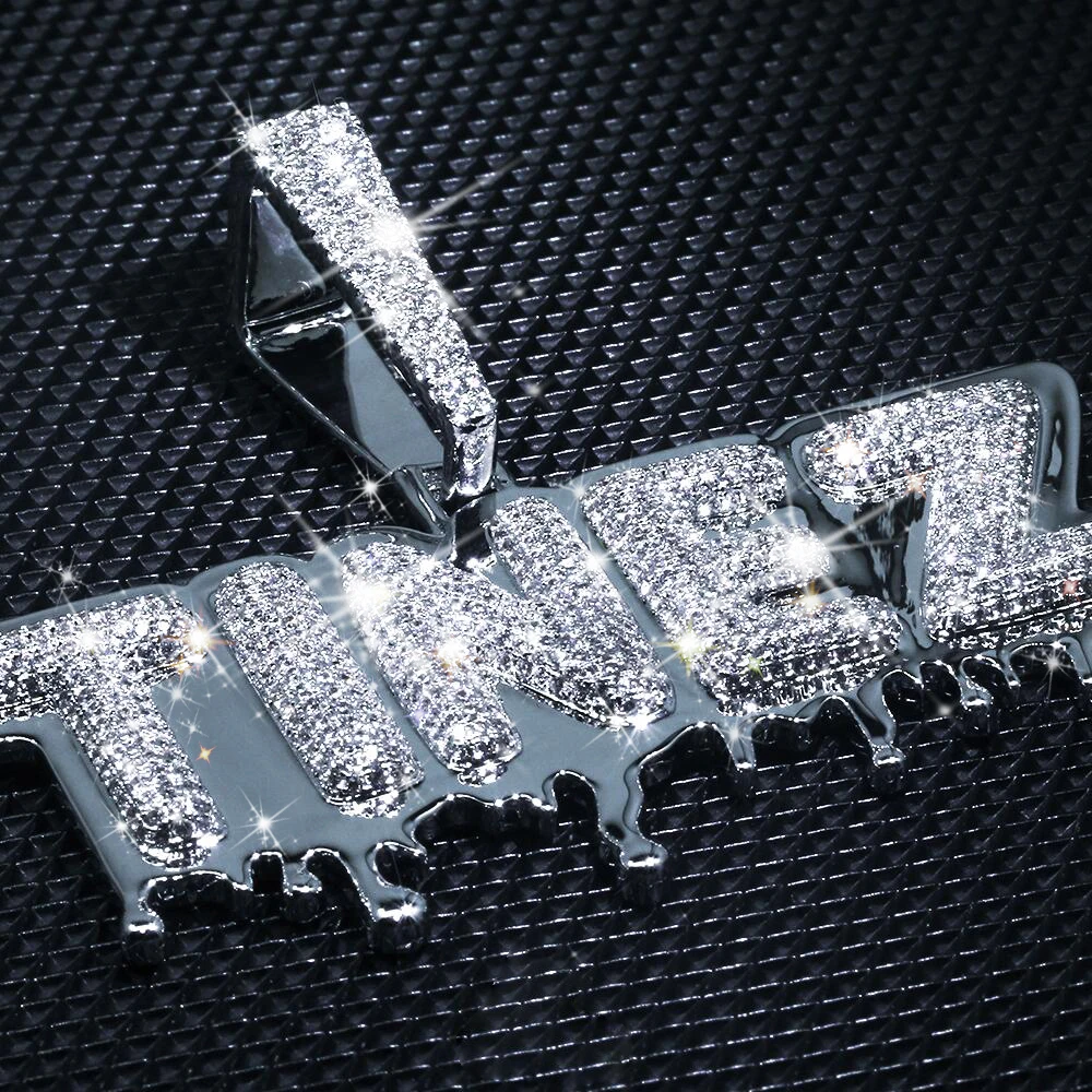 KRKC Custom Alloy Zircon Fashion Clear Crystal Diamond Sterling Silver Tennis Chain Pendant Letter Necklace with Letter Pendant