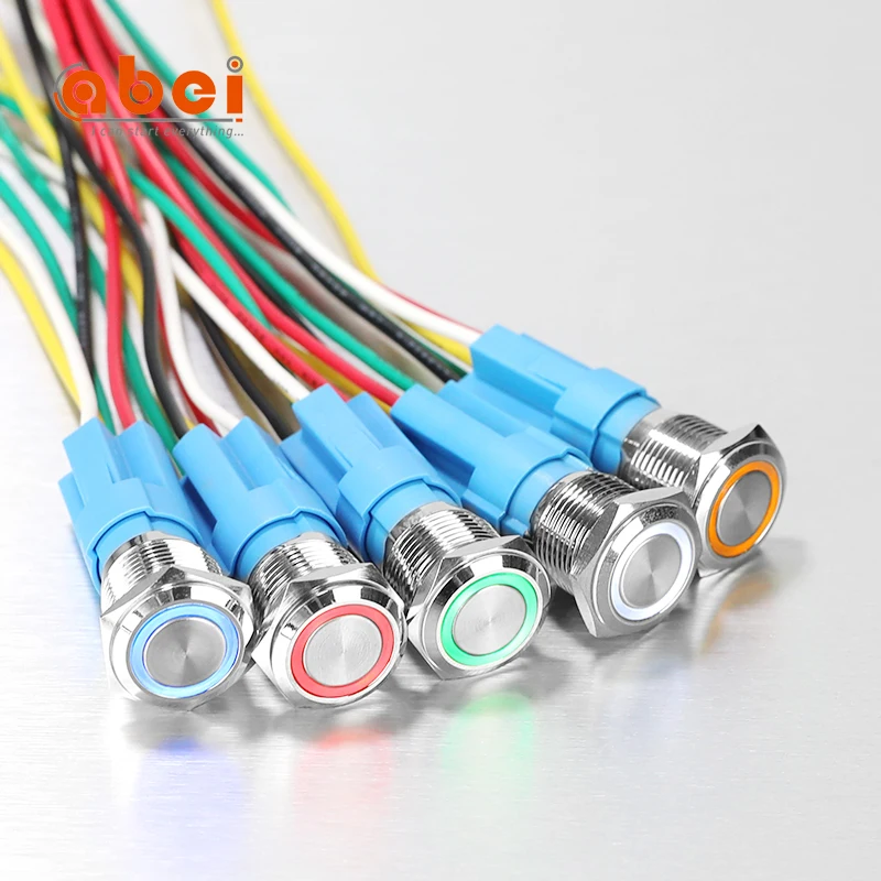 
ABEI 16mm Flat Ring With light led 6V waterproof metal switches button for doorbell momentary push button switch 