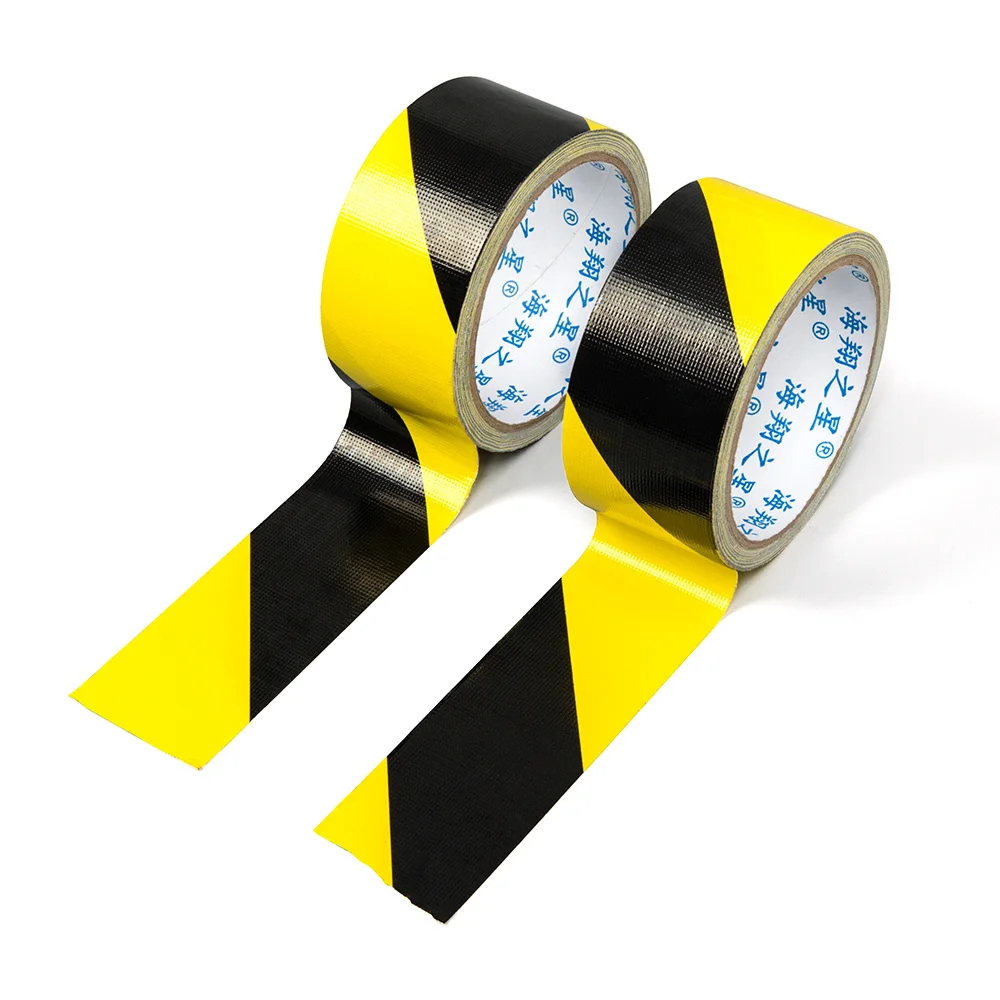 Floor marking waterproof self adhesive black yellow caution cloth duct tape pvc safety hazard warning road mark tape