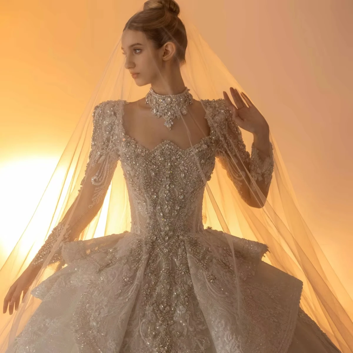 Wedding Dress Wedding Ball Gown Luxury Heavy Bead Rhinestone Swarovski Crystal  Vestido de boda noiva robe mariage Plus Size