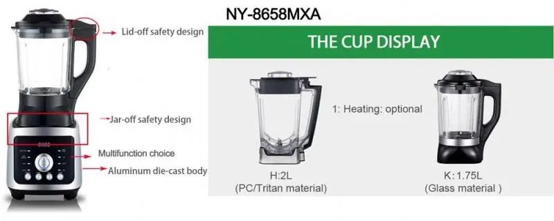 2000w Tritan jar fruit LCD display preset program fruit blender with GS,LFGB,EMC,ERP,REACH,ROHS