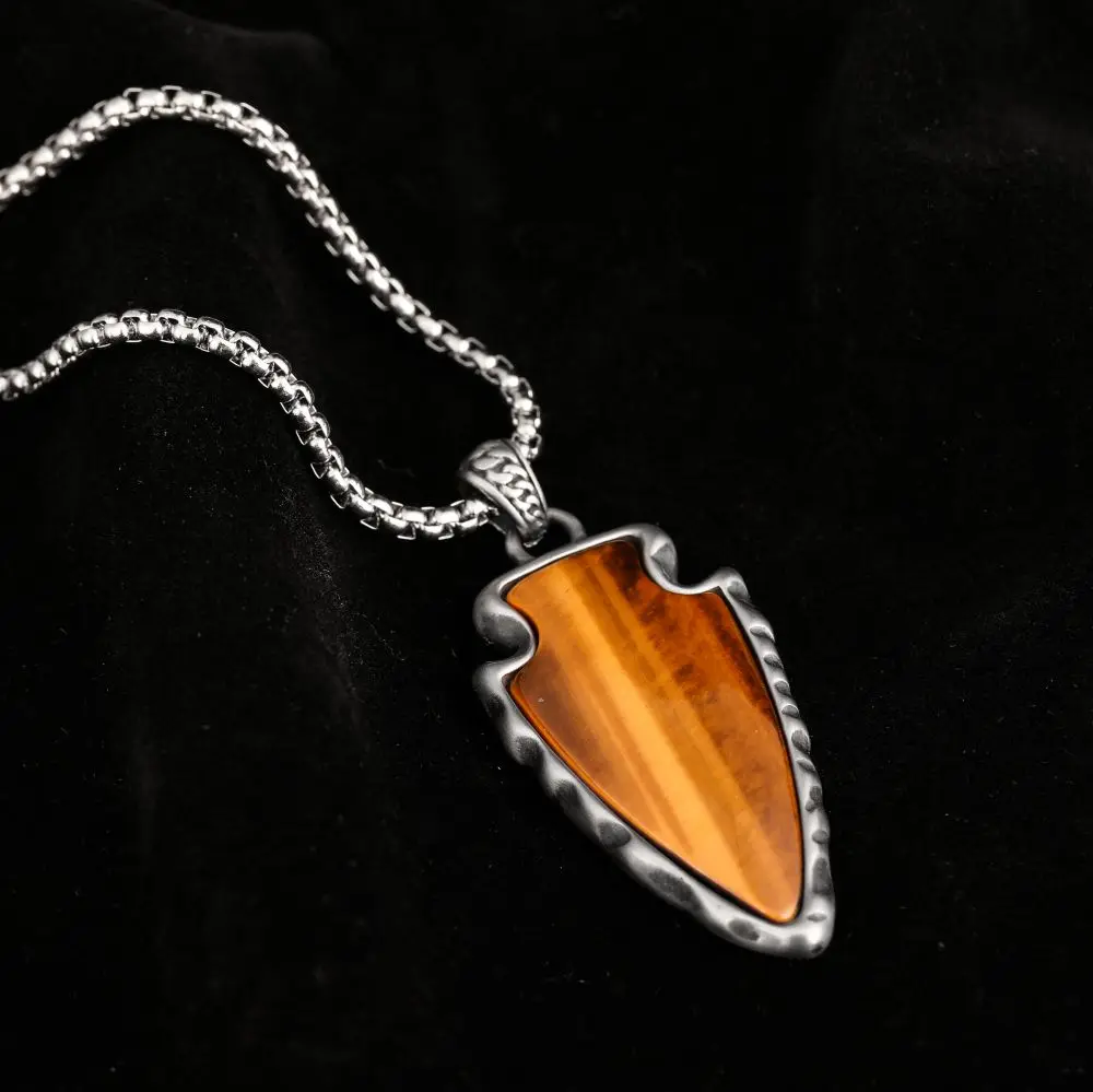 Custom Natural Stone Pendant Sterling Silver Customized Stainless Steel Chain Necklace Mens Gemstone Jewelry Pendant for Gift