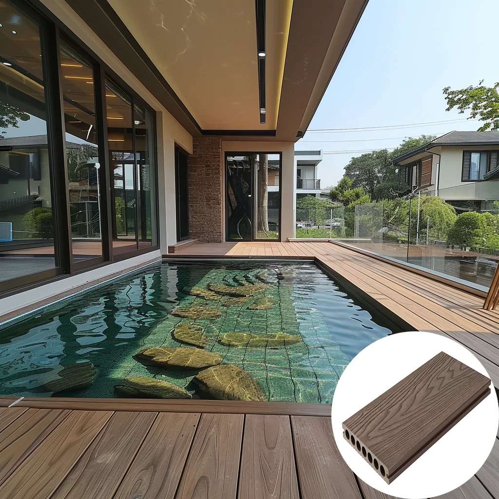 Outdoor Waterproof Pool Decking Wood Plastic Terrace Flooring Terrace Pool Wood Composite Decking Floor Plank Pool Deck Cover