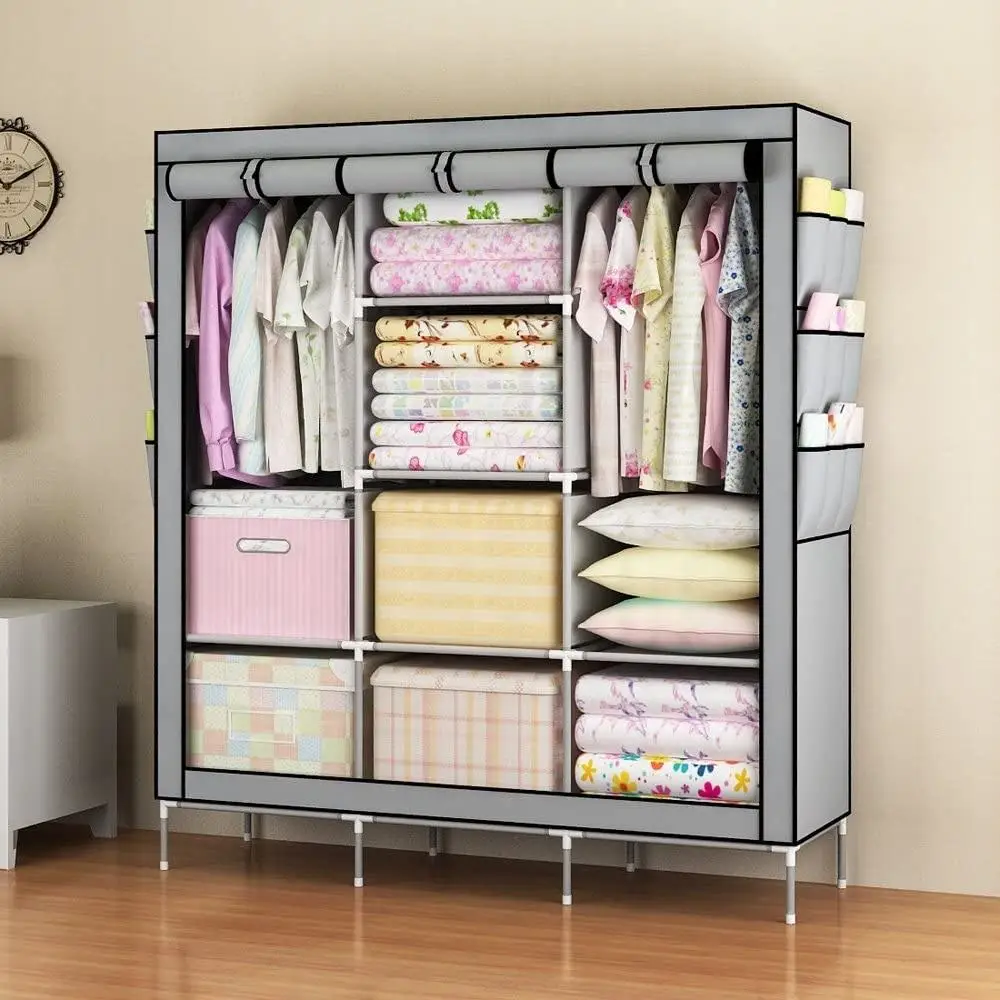 Portable Home Wardrobe Clothes Storage Dust Prevention Bedroom Cloth Cabinet Wardrobe