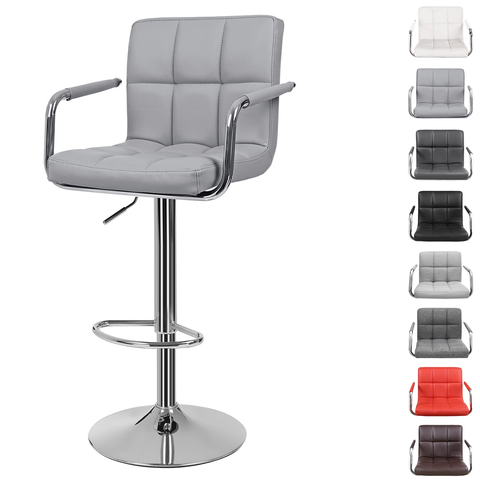 SONGMICS 2pcs Adjustable PU Leather bar stools With Back high metal bar chair