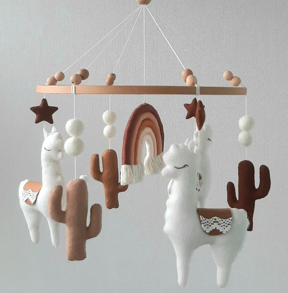 Rainbow llama baby mobile nursery alpaca crib felt mobile boho nursery baby shower gift