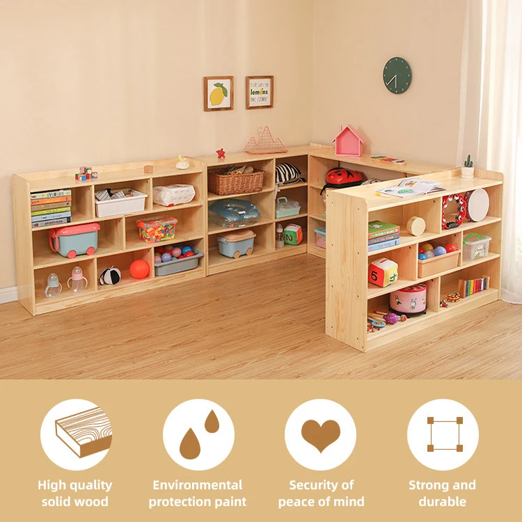 TOP Montessori Wooden Storage Kids Toy Cabinet Kindergarten Furniture Four-Tier Toy Shelf Organizer Storage Preschool Cabinets