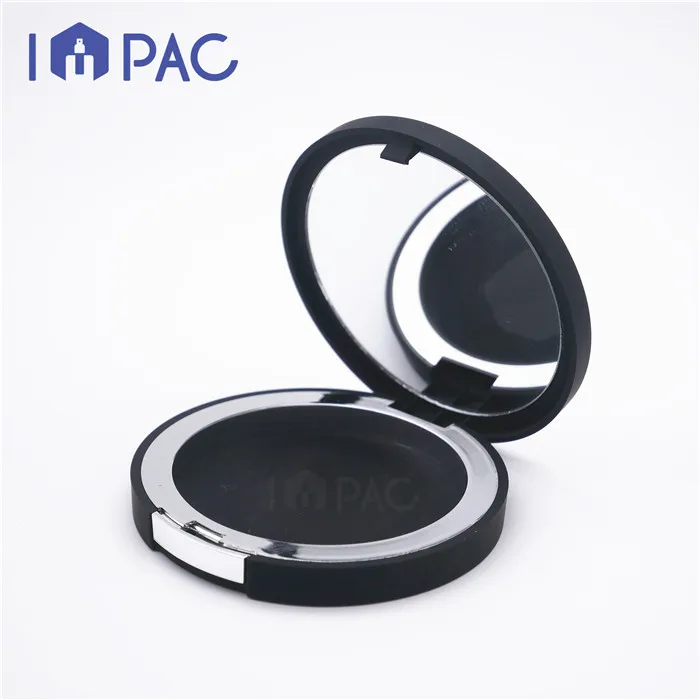 cosmetic flat round black empty blush compact powder case with mirror 8g