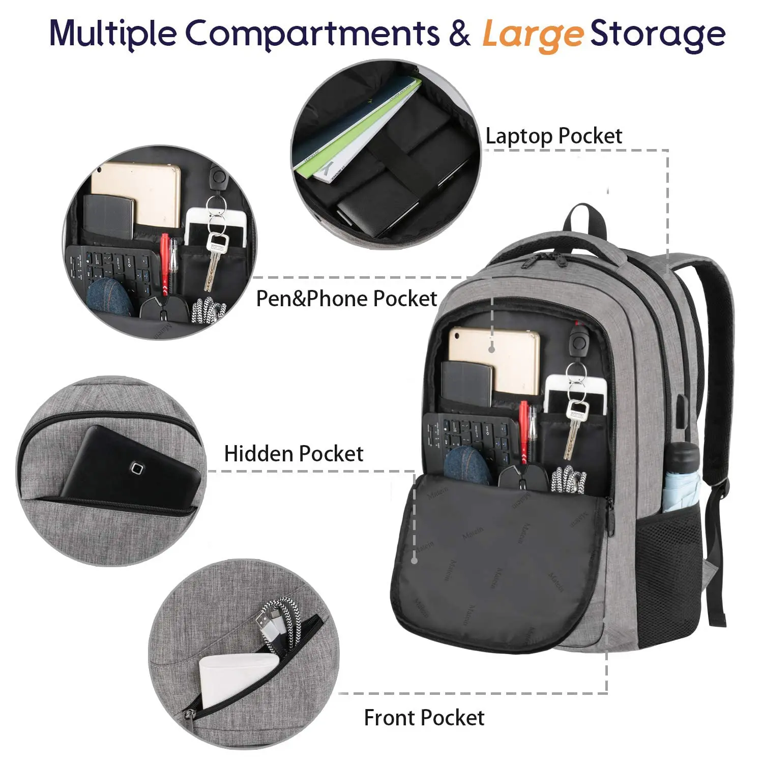 Durable Business Flight Approved Carry on Backpack Large Travel Backpack with USB Charger Port and Luggage Sleeve
