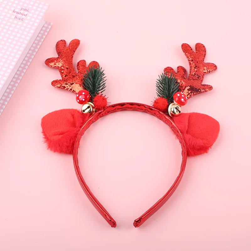 Girls Elk Antler Glitter Hair Bands Jingle Bells Tiara Headpiece Christmas Party Dress Up Headbands Cute Elk Antlers Headbands