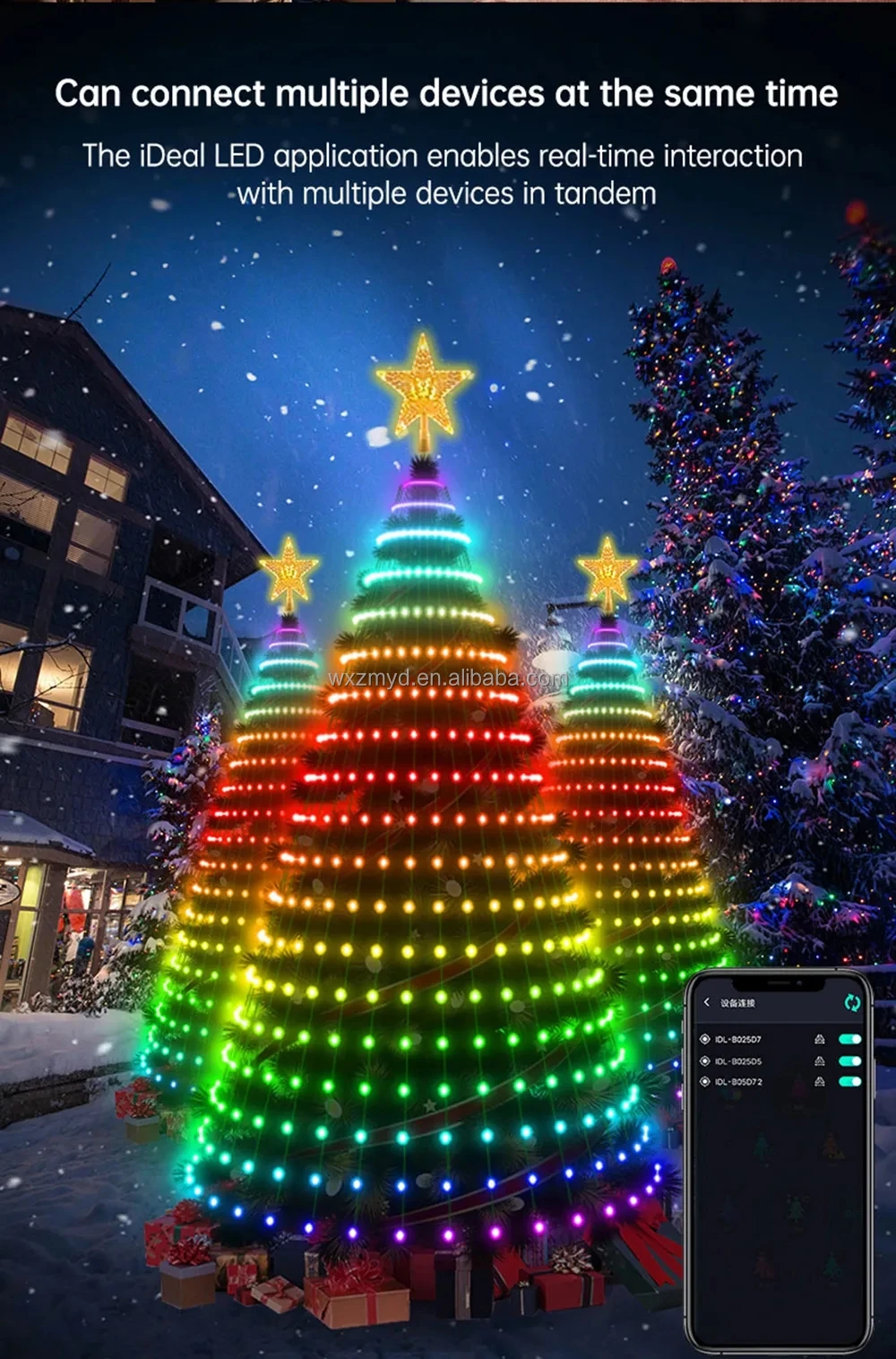 DIY Smart Christmas Tree Lights with Bluetooth APP Remote Control, 400 RGB Suitable for High LED Christmas Tree Decorative Light