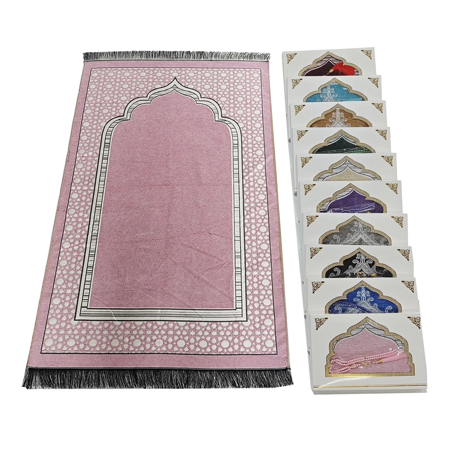 Arabic Prayer Mat Prayer Journal Woven Jacquard Thin Style Gift Box Set with Prayer Beads
