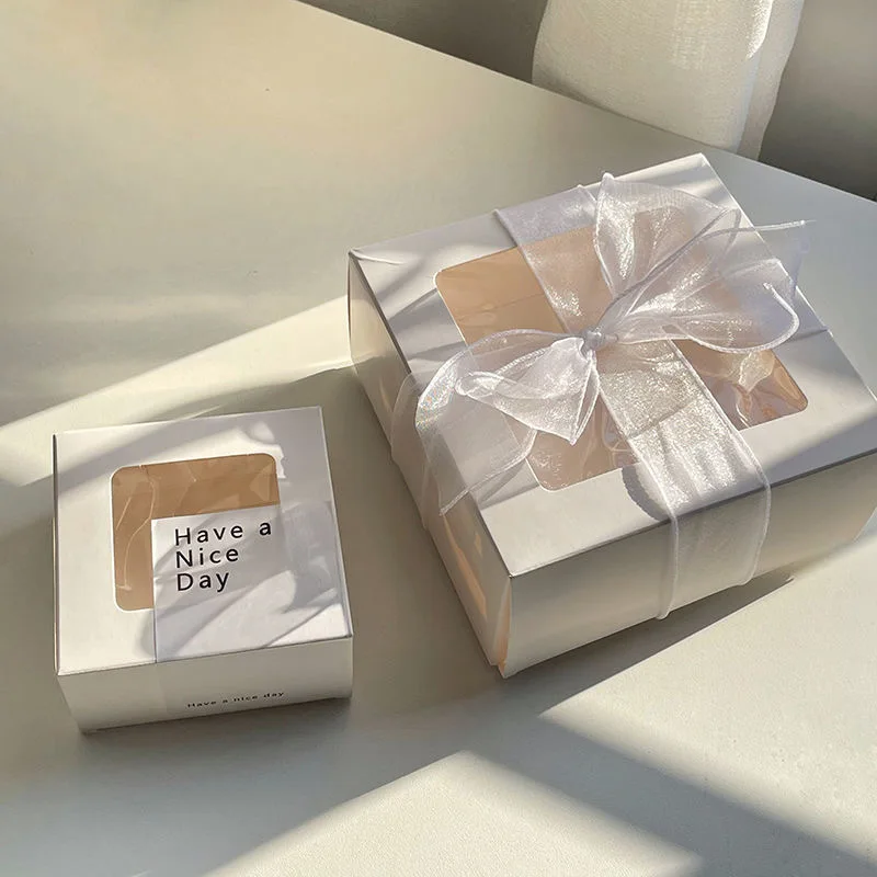 Custom Logo Transparent Cake Box with PVC Window Paper Cardboard Pastry Box For Food PVC Packaging Cake Boxes