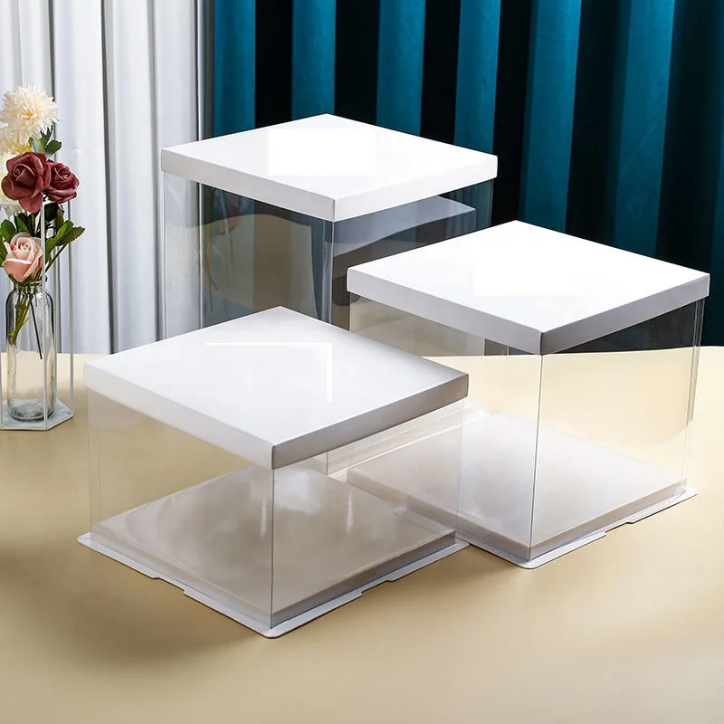 High Quality Gift Birthday Cake Box Transparent PET 12 inch Cake Packaging PVC Plastic Clear Boxes