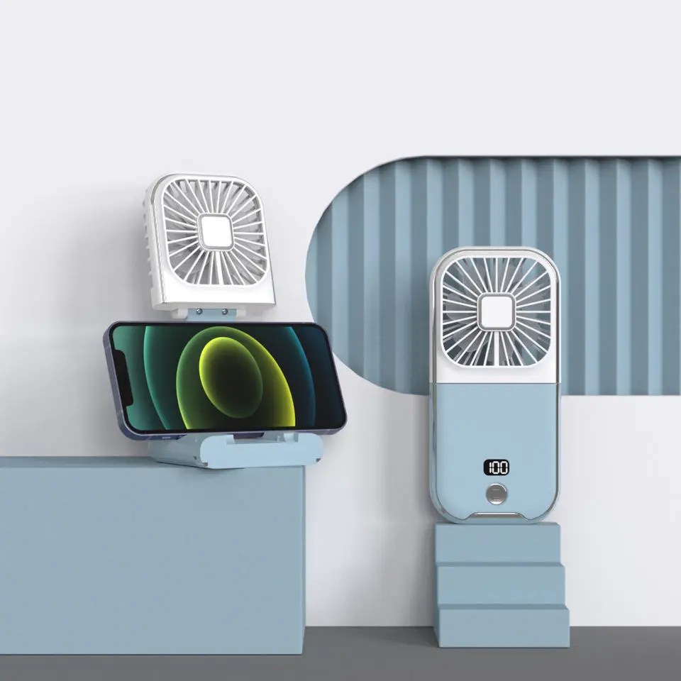 4 Speed Rechargeable Neck Fan Portable LED Display Neck Fan With Lanyard Foldable 3000Mah Power Bank Fan