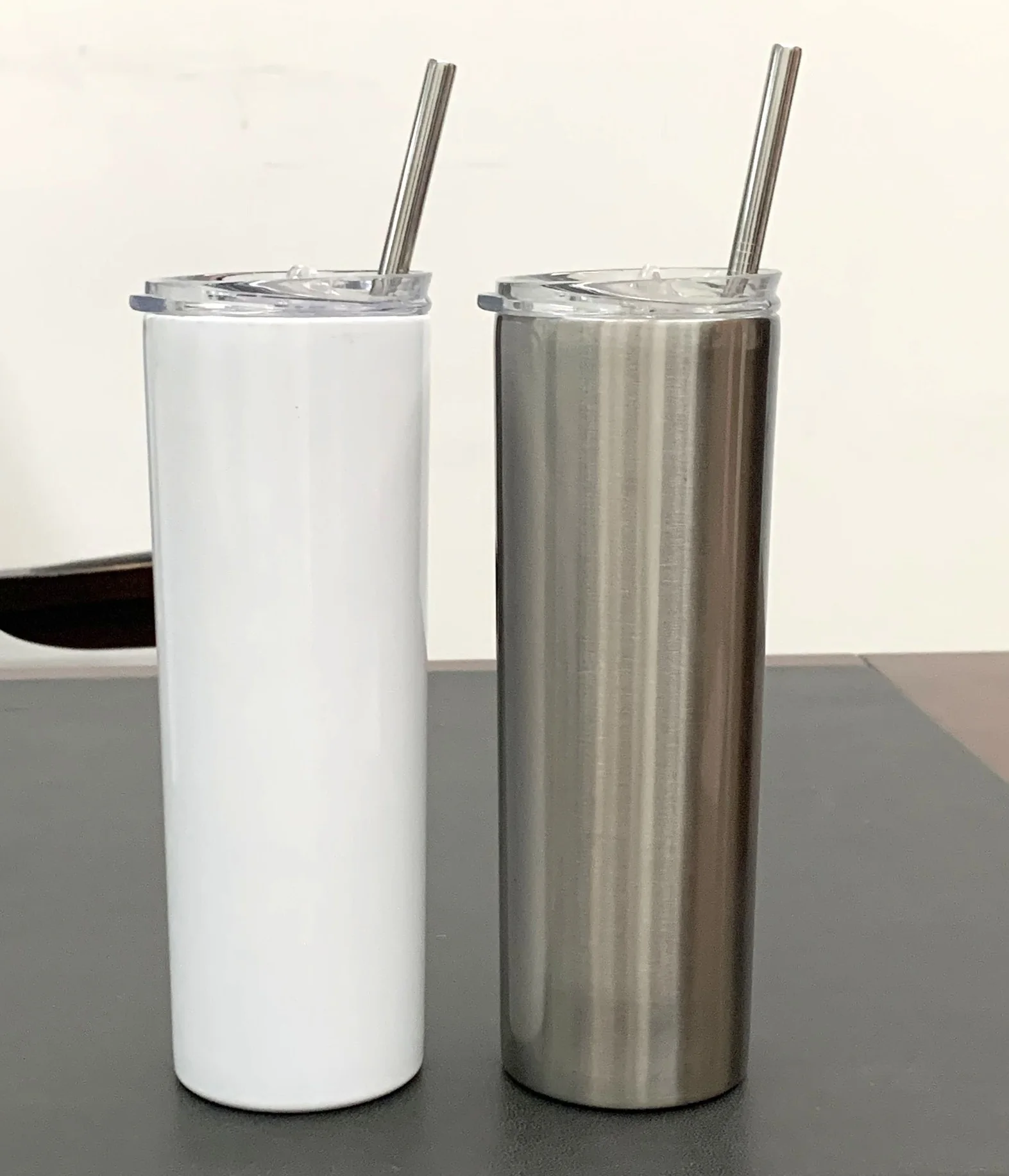 600ml Double Wall Stainless Steel Slim Blank Sublimation Mug Insulated with Lid White Tumbler with Straw