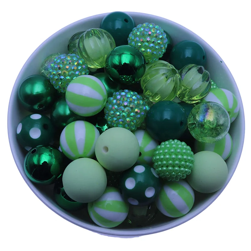 Newest Fashion Loose Chunky 10 Styles 100Pcs Green Color Combined 20mm Mixed Acrylic Beads For Jewelry Making