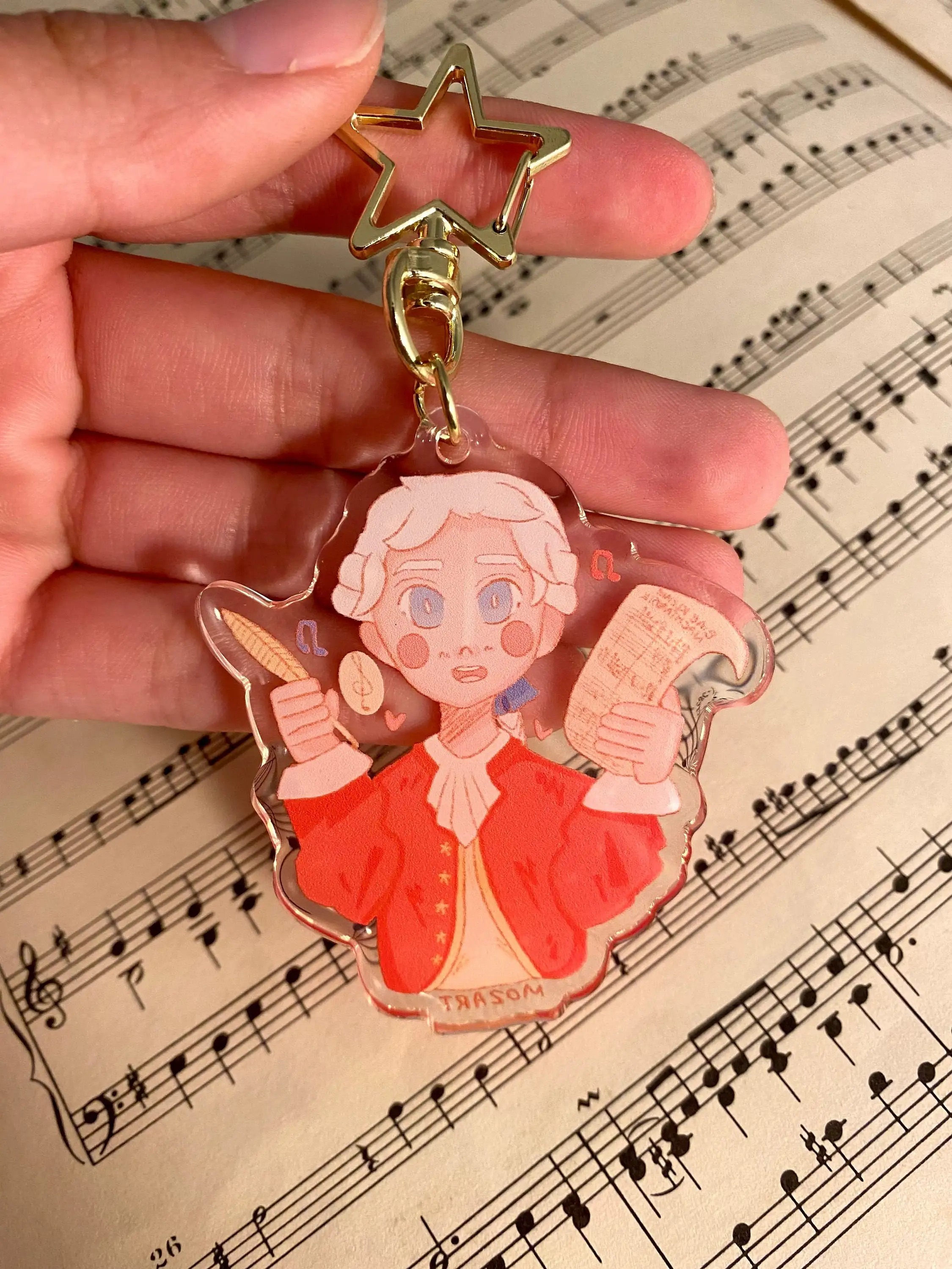 2.5in Mozart Advertisement Acrylic Keychain with Star Clasp