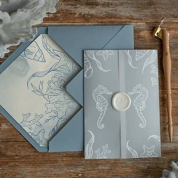 Элегантная Свадебная пригласительная открытка с изображением морской лошади тематические пляжные открытки для церемоний
