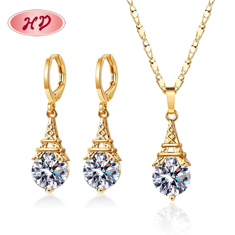 Hd Jewelry Luxury 18k laminated gold Jewelry White Zirconia Grandes De Piedras Jewelry Sets Earrings And Necklace