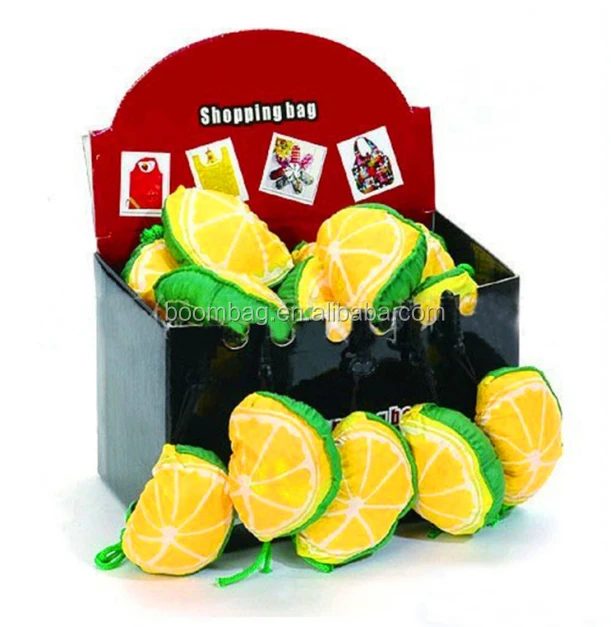 Wholesale Cheap Promotion Nylon Gift Creative Design Fruit Shape Folding Reusable Bags Lemon Shape Foldable Shopping Bag