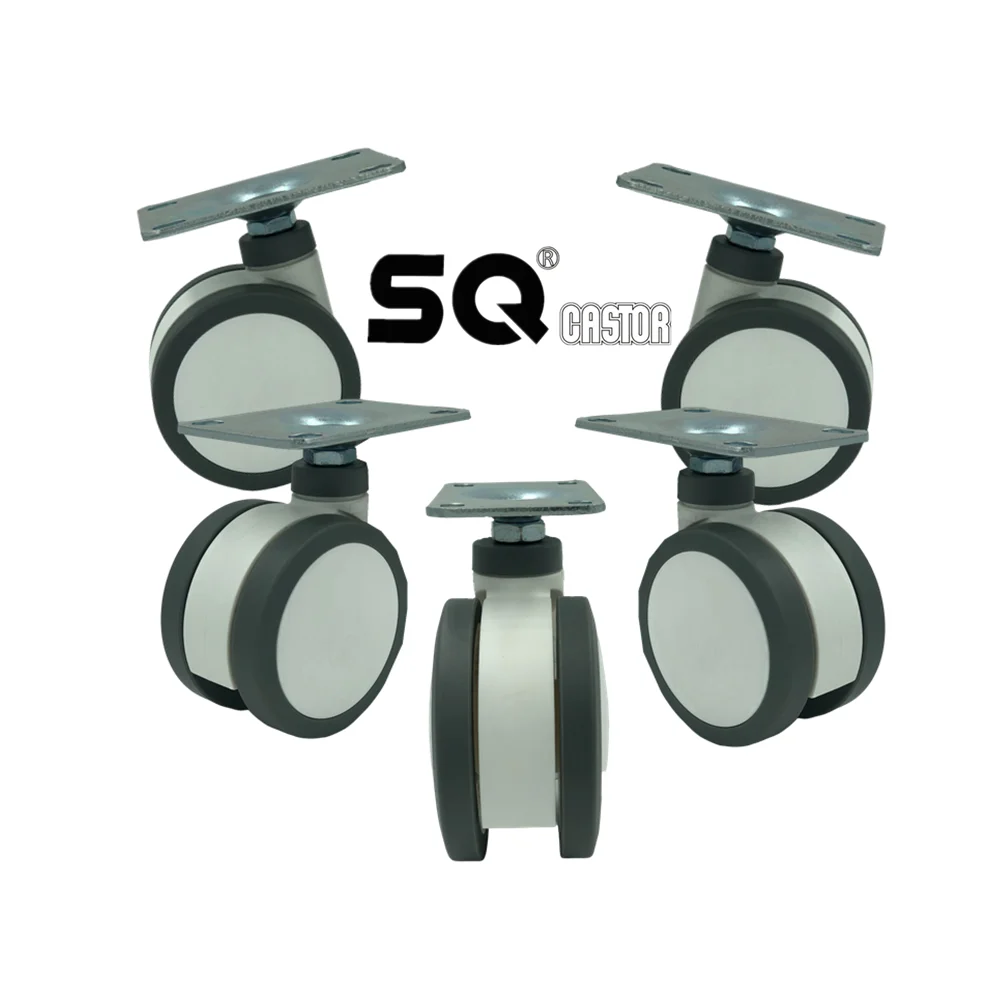 75mm 100 125 mm ABS Grey Rubber wheel swivel caster with brake for medical bed wheels low profile pu TPR caster