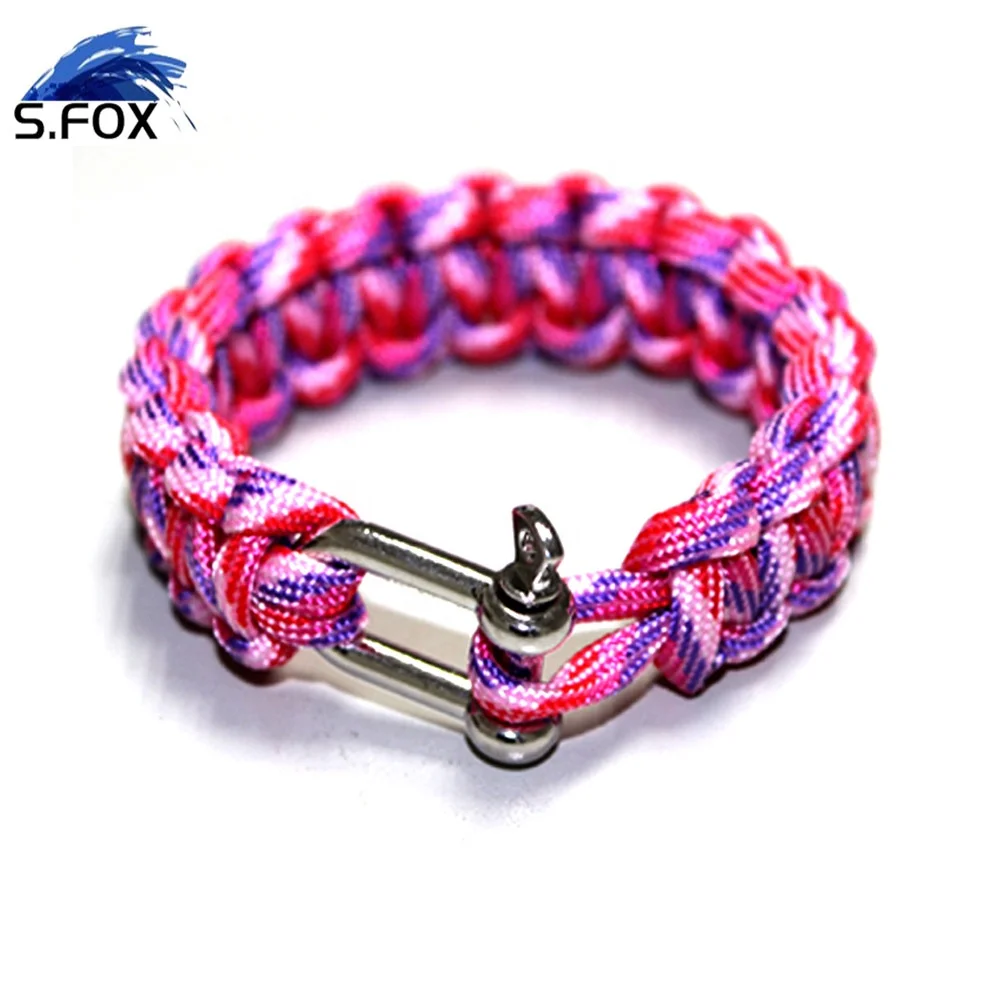 Wholesale Promotional Weaved Camo Polyester Rope U Shackle Paracord Survival Bracelet