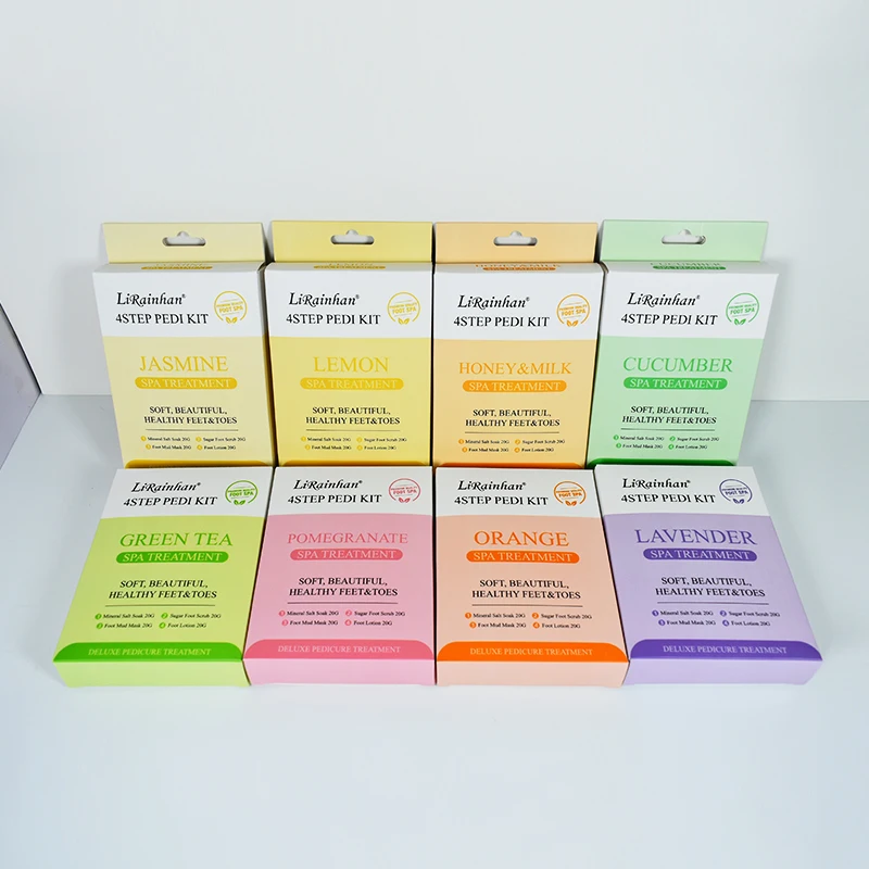 New product 4 step foot care sets for foot soak sugar scrub mask cream