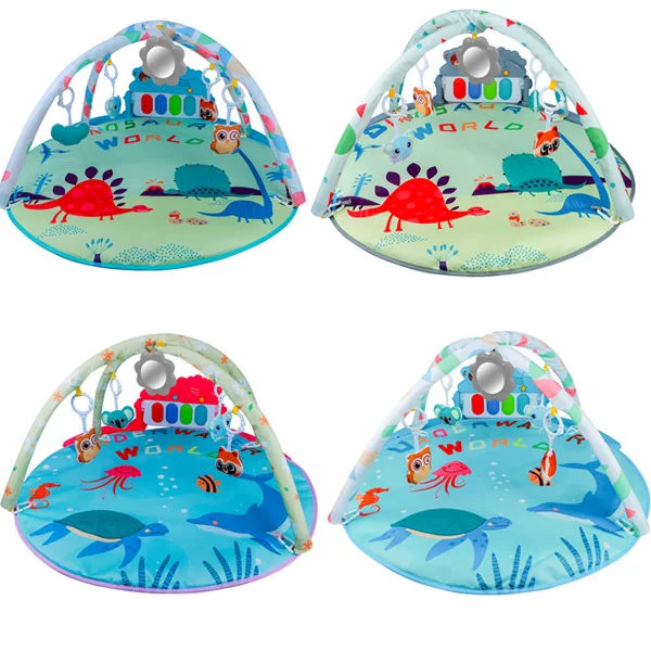 Cartoon Animal Pattern Pedal Piano Baby Play Mat With Stuffed Toys and Music