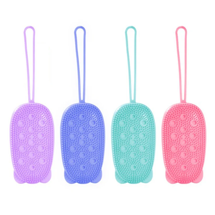 OEM Customized Kids Cleaning Bath Toy Set Silicone Brush Body Soap Dispenser Loofah Scrubber Skin Care Custom Colors Bag