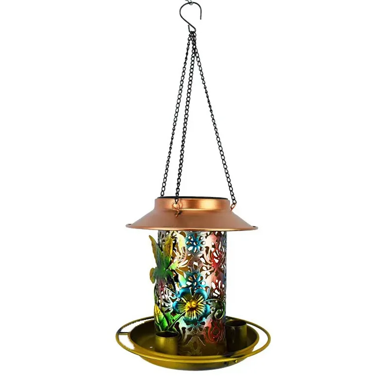 Solar Powered Metal Bird Feeder Lantern Light Waterproof Outdoor Wild Bird Cardinal Feeders Garden Decoration Gift Mom Bird