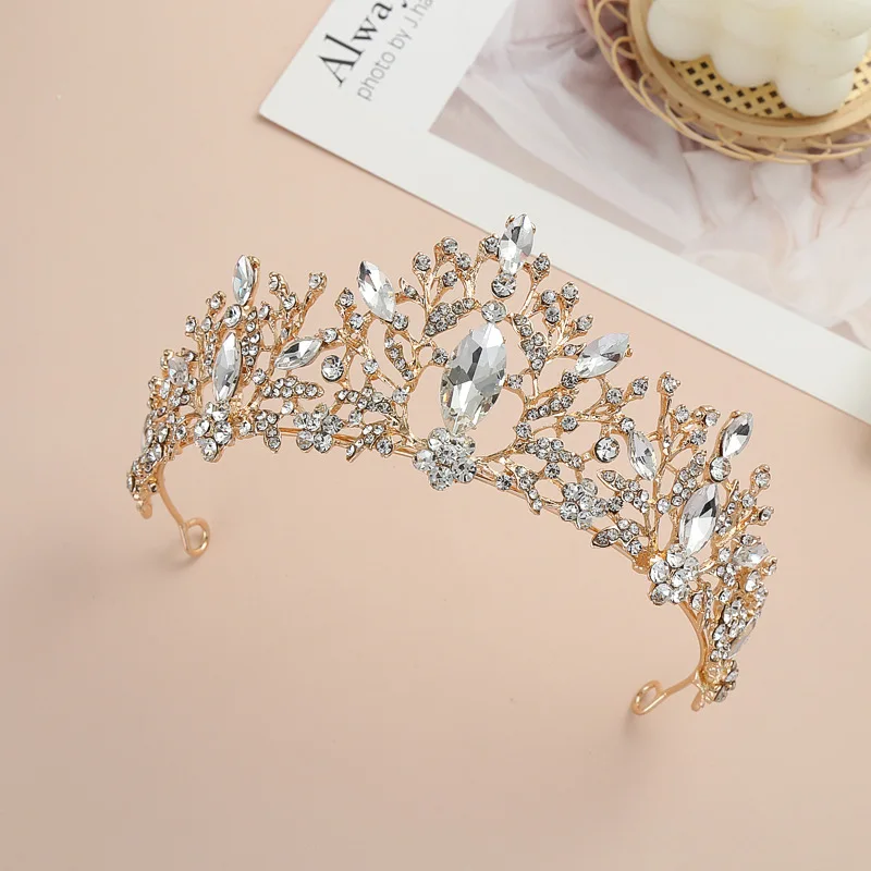 Crystal Headband Girl Birthday Show Blue Rhinestone Crown Princess Haircut
